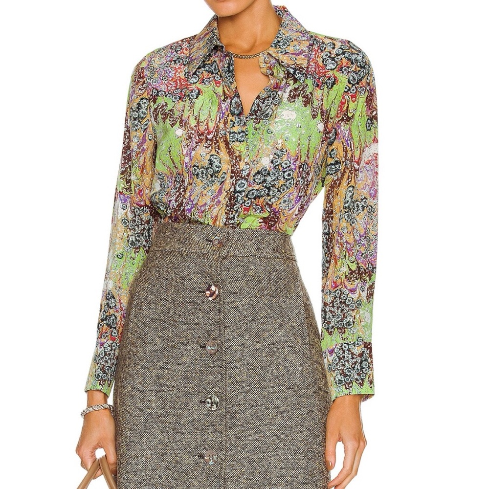 Chloe Flower Marble Blouse Silk Multicolor Green size 34 / US Women’s size 2